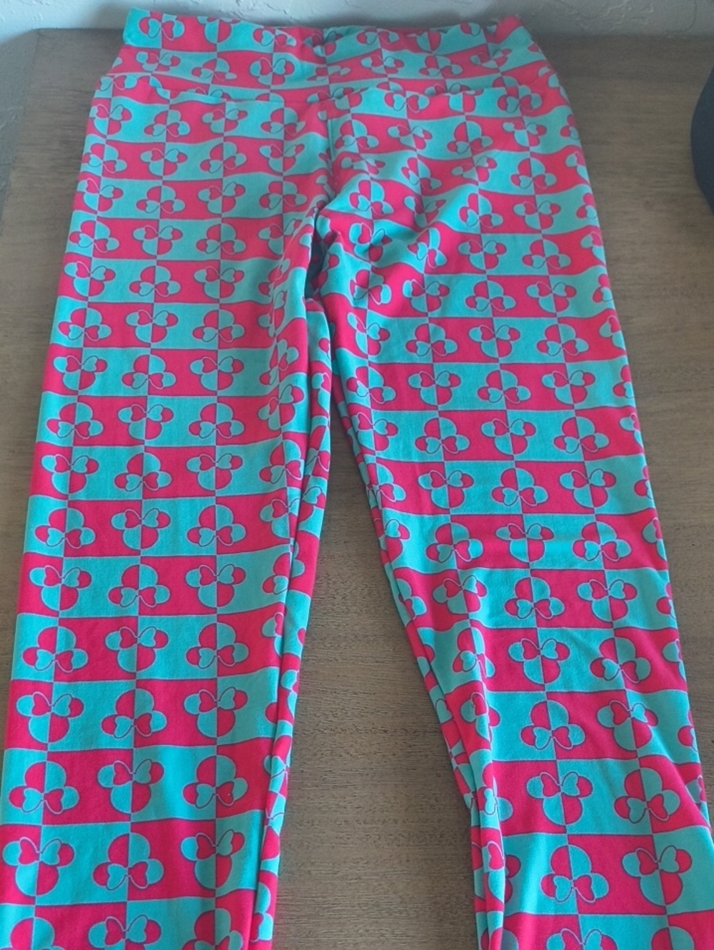 LuLaRoe Women's Disney Bright Pink & Teal Floral Grid Leggings